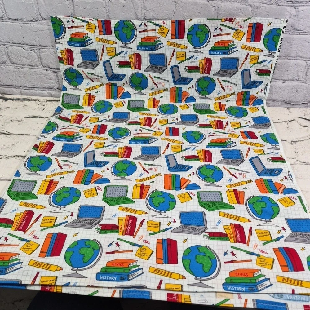 Vintage School Homework Printed Multi Color Fabric Handmade Tablecloth 42